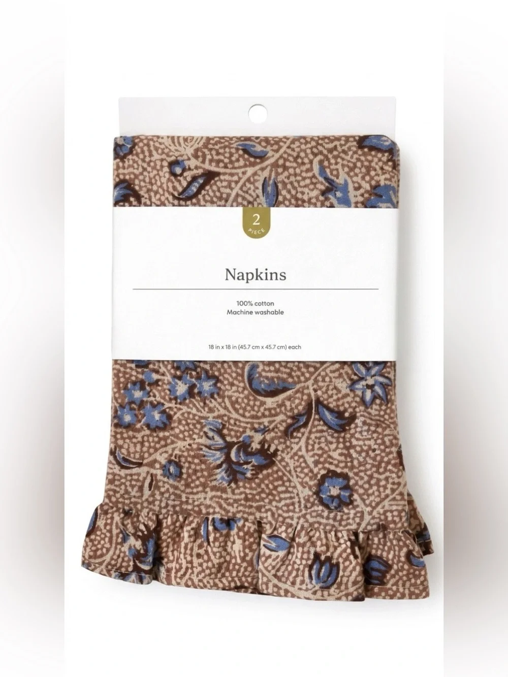 Threshold 4pc Cotton Ruffle Napkins Floral Pink Blue Block Print 18x18” NWT